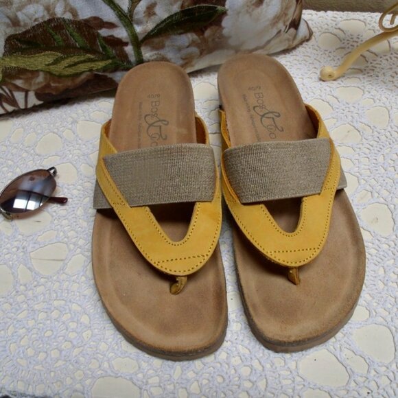 Bos. & Co. Wedge Thong Sandal Yellow Nubuck Leather 9 US 40 EU - Picture 3 of 6